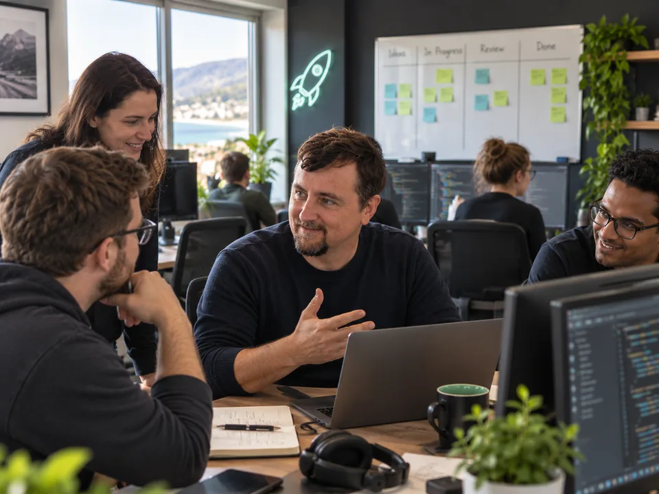 Ralph and the team working together at the office